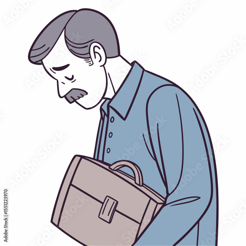 Illustration of a despondent gentleman holding a briefcase in a simplified style