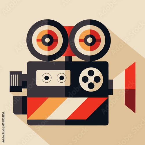 Vintage Movie Camera Icon Flat Design Illustration of a Retro Filmmaking Device