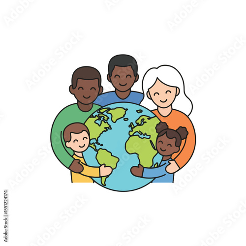 Diverse Family Embracing the Earth A Symbol of Global Unity and Environmental Stewardship