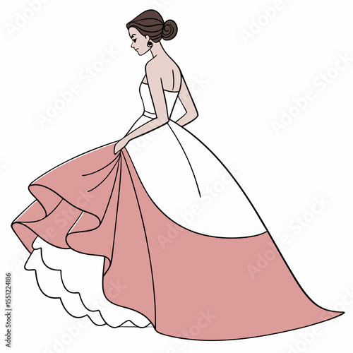 Elegant figure in gown, line drawing portrait illustrating feminine grace fashion