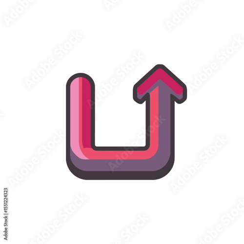 Magenta arrow points upward in direction indicator with thick outline design