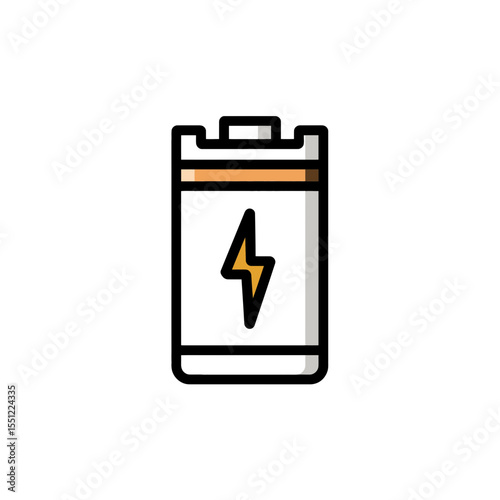Filled battery displays lightning in design energy themed setting vector illustration