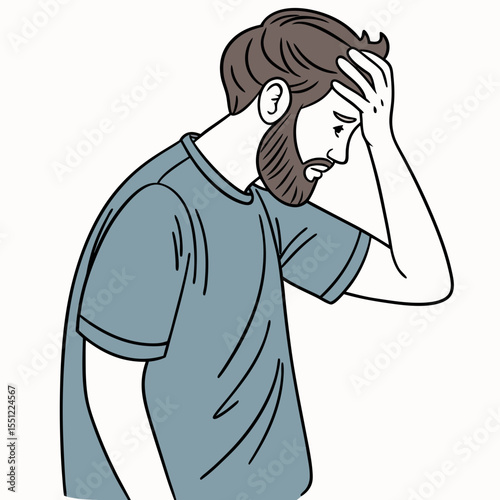 Man experiencing distress and overwhelming pressure with hand on forehead