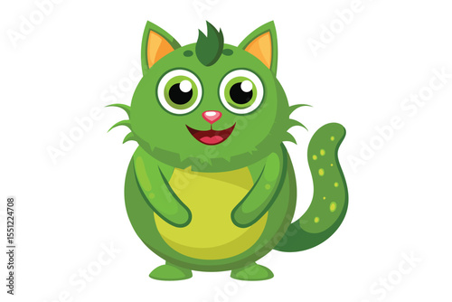 Adorable Green Cartoon Cat with Big Eyes and a Playful Smile Bringing Joy to the Viewer