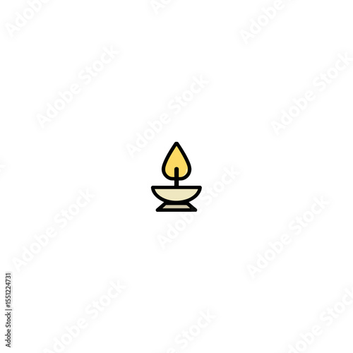 Glowing flame illuminates darkness with flickering light in minimalist graphic design