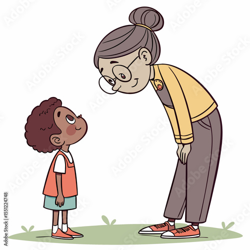 Intergenerational connection illustration featuring a girl and a mentor figure