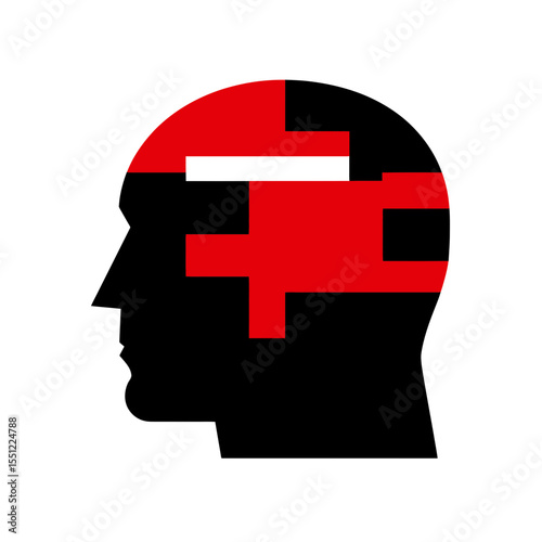 Abstract head silhouette reveals geometric shapes thinking process design