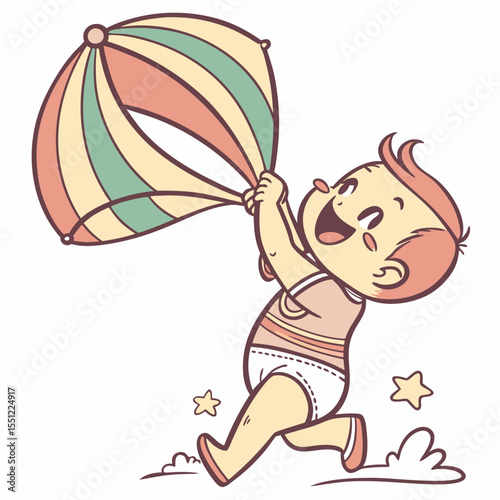 Delightful cartoon illustration featuring a playful child with a colorful object
