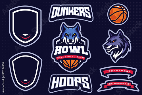 Wolf Basketball Club Logo Bundle for Sports Team and Tournament. E sports Mascot Logo Vector Illustration