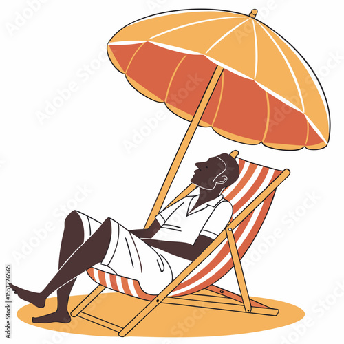 Relaxing afternoon escape with silhouette figure on a beach chair vector