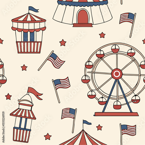 Circus tent vector illustration with playful holiday and nautical themed design elements