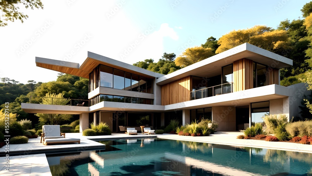 Fototapeta premium Futuristic Residential House Exterior with Sustainable Design.