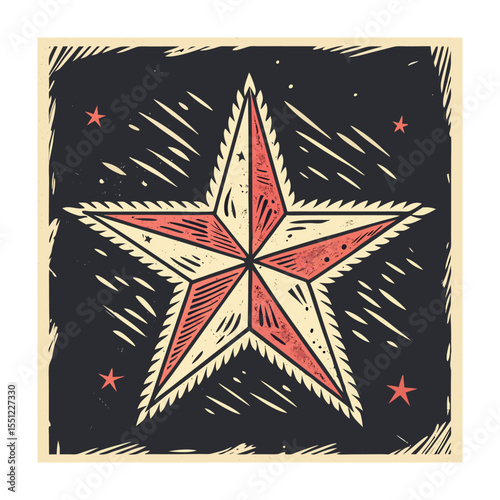 Vintage Star Illustration with Textured Style, Vector Artwork