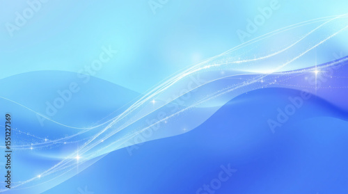Blue abstract background with soft light waves and glowing sparkles