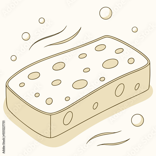 Stylized sponge with illustrative bubbles for cleaning, washing and hygiene purposes
