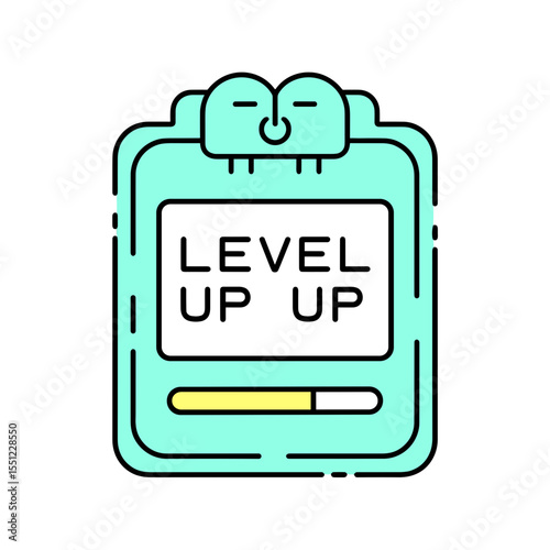 Level Up badge with progress bar in modern mint color design  
