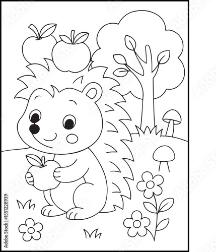 Hedgehog Holding Apple Coloring Page for Kids – Woodland Animal Scene. A great printable activity for kids to explore woodland animals and sharpen their motor skills.