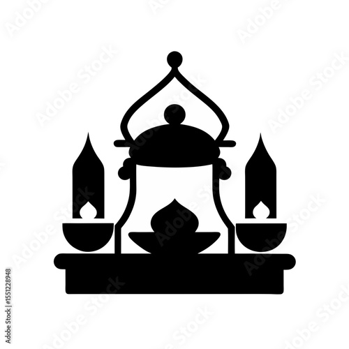 black silhouette of a puja setup on white backgrou.svg