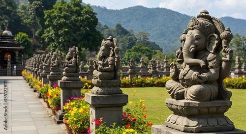 Ganesha statue in path of temple at afternoon day made by Ai