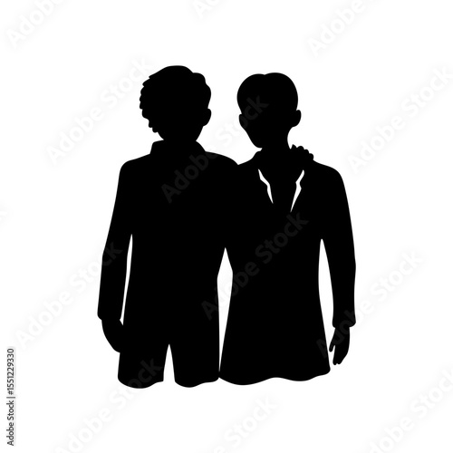 black silhouette of shadow of two best friends on .svg