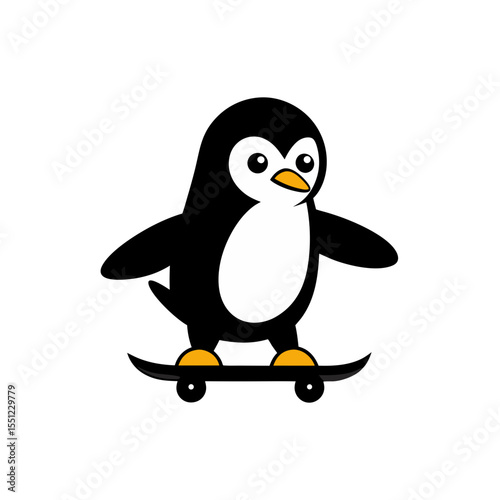 cool penguin on skateboard mascot logo icon on whi.svg