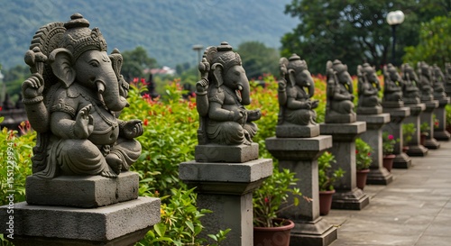 Ganesha statue in path of temple at afternoon day made by Ai