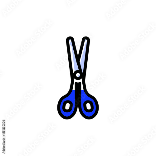 Blue scissors cut silently on white minimalist background clean design