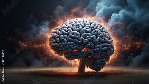 Brain Glows Amid Surreal Smoke Explosion