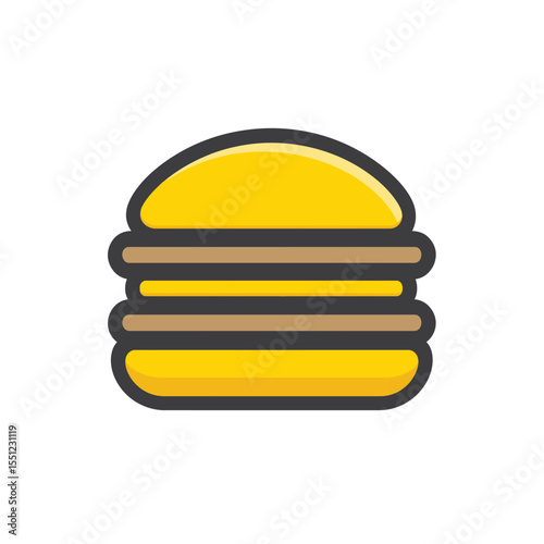 Graphic burger presents layered ingredients in a flat design illustration