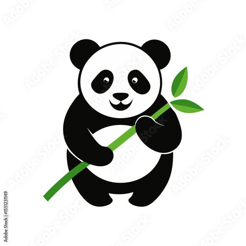 playful panda holding bamboo mascot logo icon on w.svg