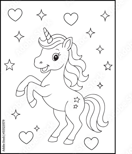 Happy Unicorn  Coloring Page for Kids.  Great for magical learning fun! 