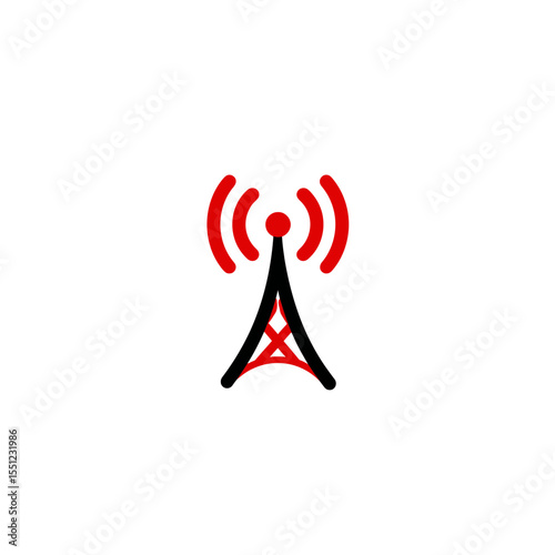 Wireless tower transmits signals on white background broadcasting information