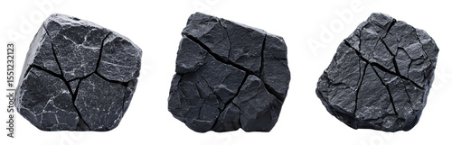 Collection of textured black rocks with cracked surfaces