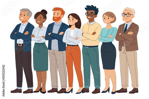 Empowered and United: A diverse and confident group of professionals stand side by side, a testament to teamwork and shared vision, ready to face any challenge.