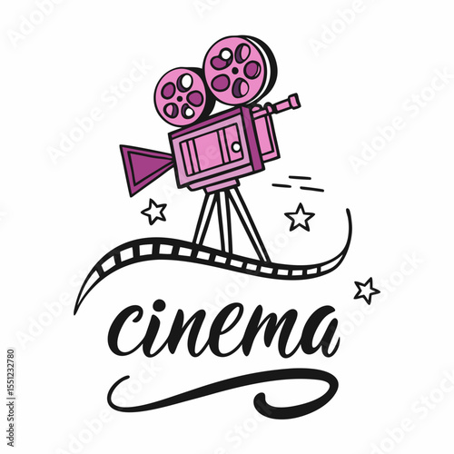 Retro Cinema Projector Emblem Design with Stars and Stylized Lettering