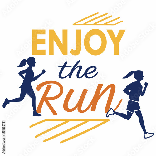 Promotional running themed vector illustration with running women silhouettes