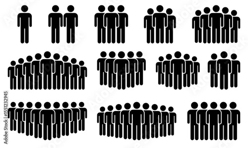 People 1, 2, 3, 4, 5, 6, 7, 8, 9, 10 icon set. Crowd signs. Containing participants, group, team, meeting, organization, community, population, audience, member, discussion, assembly, interview.