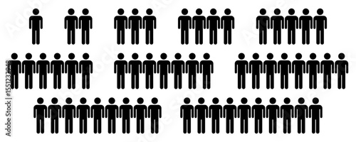 People 1, 2, 3, 4, 5, 6, 7, 8, 9, 10 icon set. Crowd signs. Containing participants, group, team, meeting, organization, community, population, audience, member, discussion, assembly, interview.