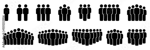 People 1, 2, 3, 4, 5, 6, 7, 8, 9, 10 icon set. Crowd signs. Containing participants, group, team, meeting, organization, community, population, audience, member, discussion, assembly, interview.