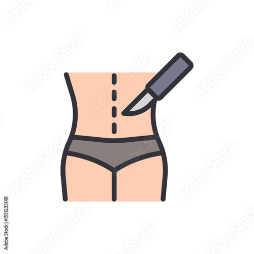 Aesthetic Surgery Concept Illustration Of A Human Torso And Scalpel