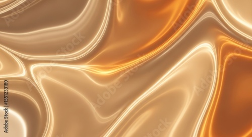 Abstract Flowing Golden Liquid Metal Surface With Bright Luminous Lines Creating a Visually Stunning Organic Texture Background