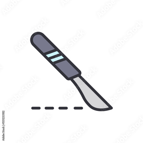 Scalpel With A Dotted Line Illustrating Incision Medical Tool Icon