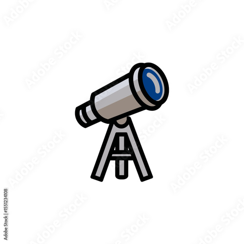 Telescope icon design focuses observing stars against plain backdrop isolated