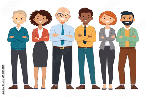 Diverse Team Confident Pose: A diverse group of professionals stand together, arms crossed, conveying confidence, unity, and teamwork.