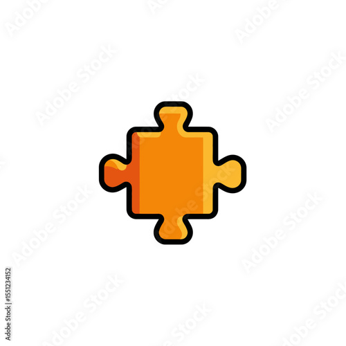 Orange puzzle piece connects teamwork within a white background solution design