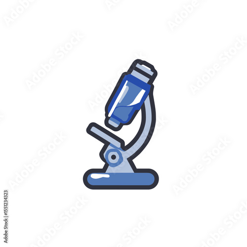 Blue microscope analyzes sample in laboratory research study detailed icon