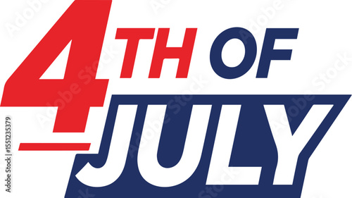 A red and blue graphic with "4TH OF JULY" text, featuring stylized stars and a horizontal line element, all on a white background.