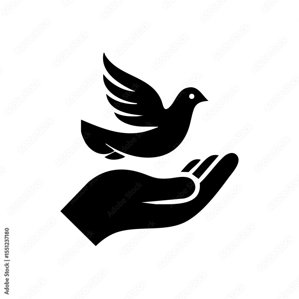 Fototapeta premium Vector logo of a dove landing on an open palm