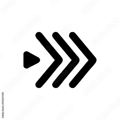 Minimalist black vector of triple chevron arrows pointing right, symbolizing fast forward or movement.

