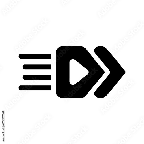 Bold vector icon of a play button with dynamic motion lines, symbolizing fast media playback or streaming.

